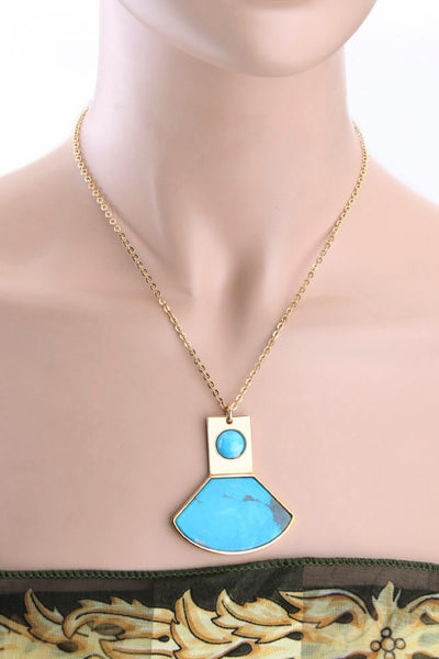 18K Gold Plated Turquoise Pendant Necklace