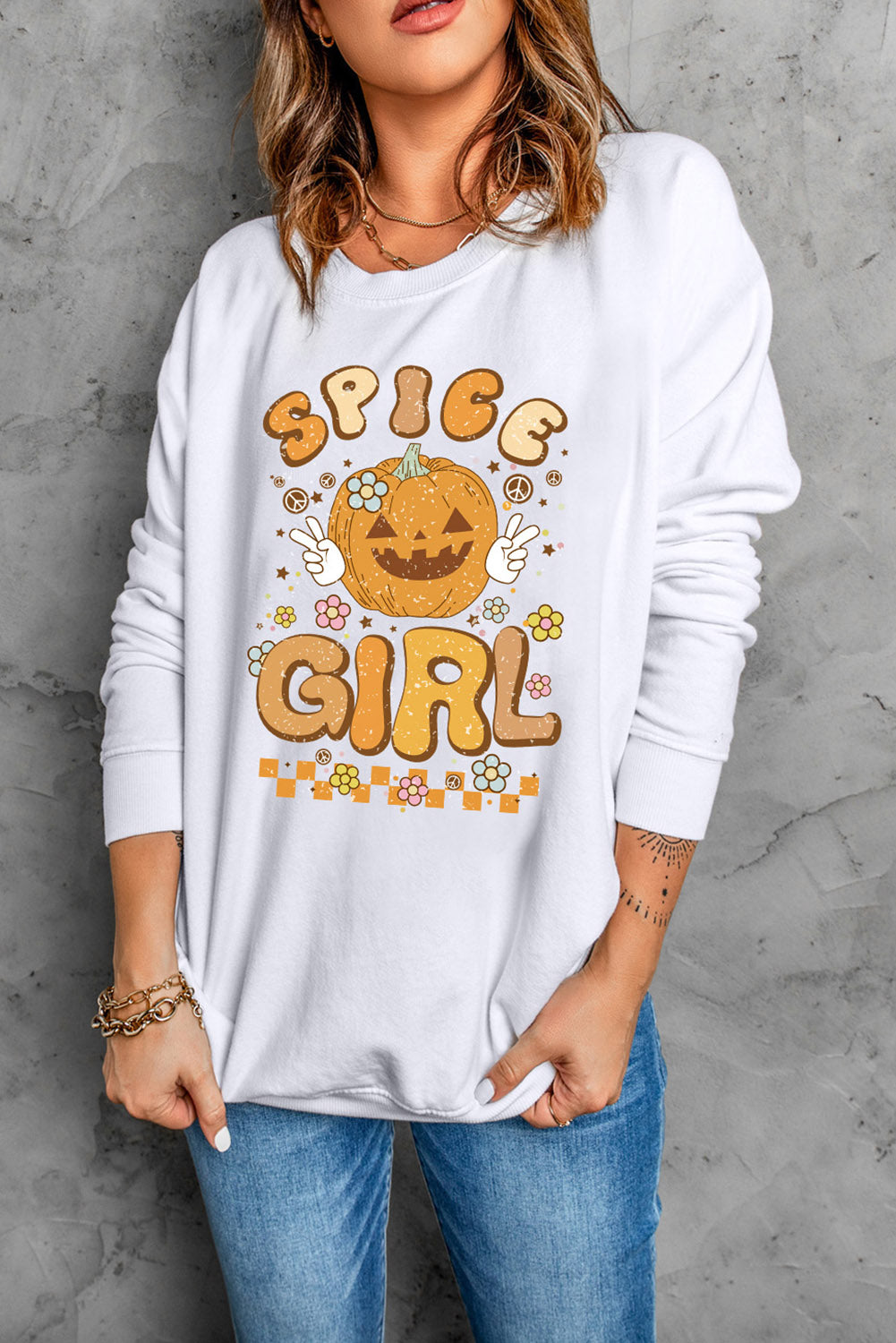 Round Neck Long Sleeve SPICE GIRL Graphic Sweatshirt