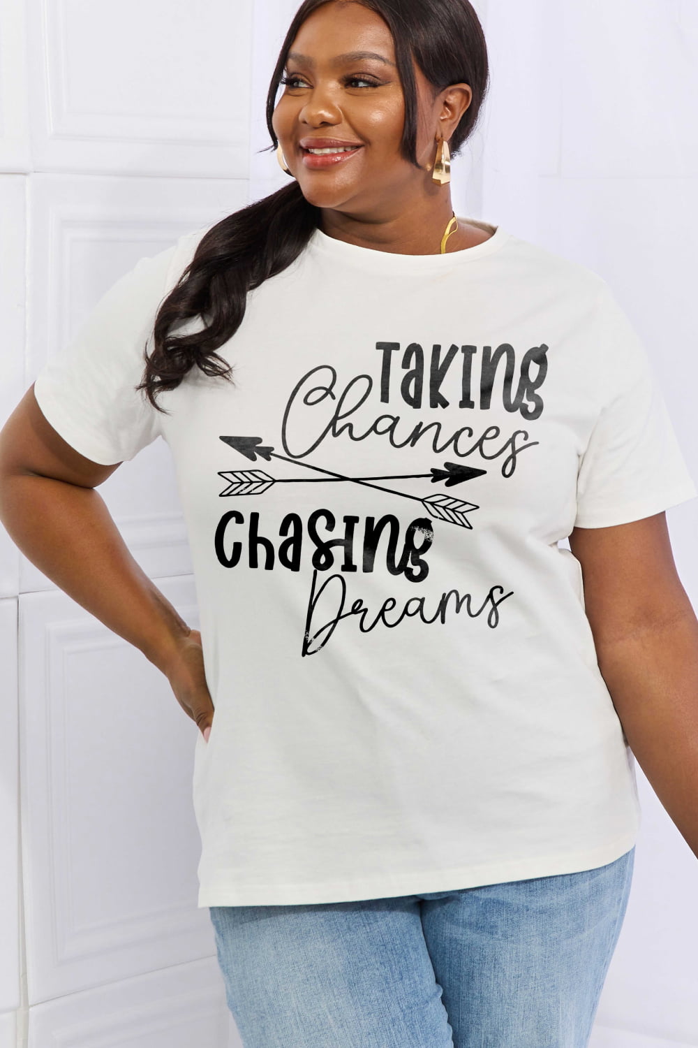 Simply Love Full Size TAKING CHANCES CHASING DREAMS Graphic Cotton Tee
