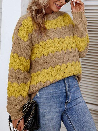 Striped Ribbed Trim Dropped Shoulder Sweater