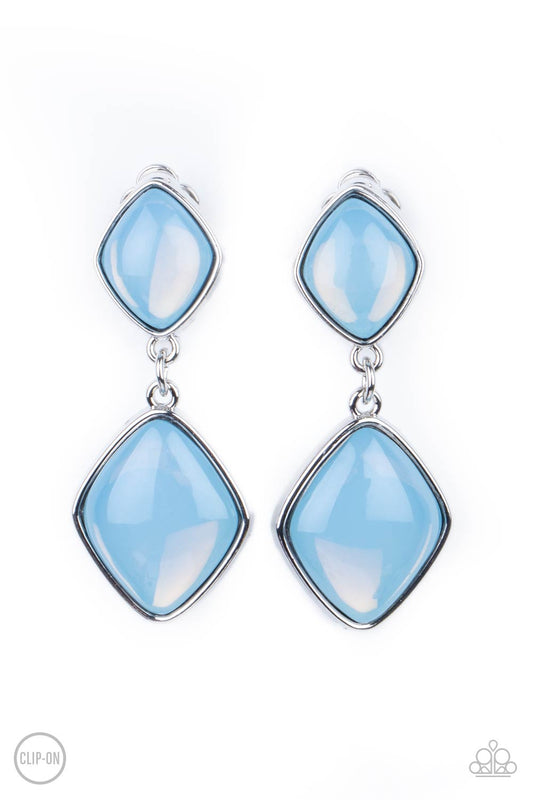 Double Dipping Diamonds Blue Clip-On Earrings