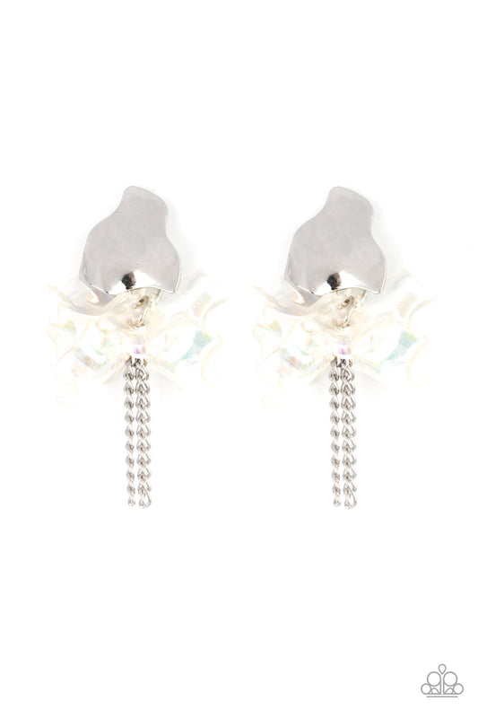 Harmonically Holographic White Earrings