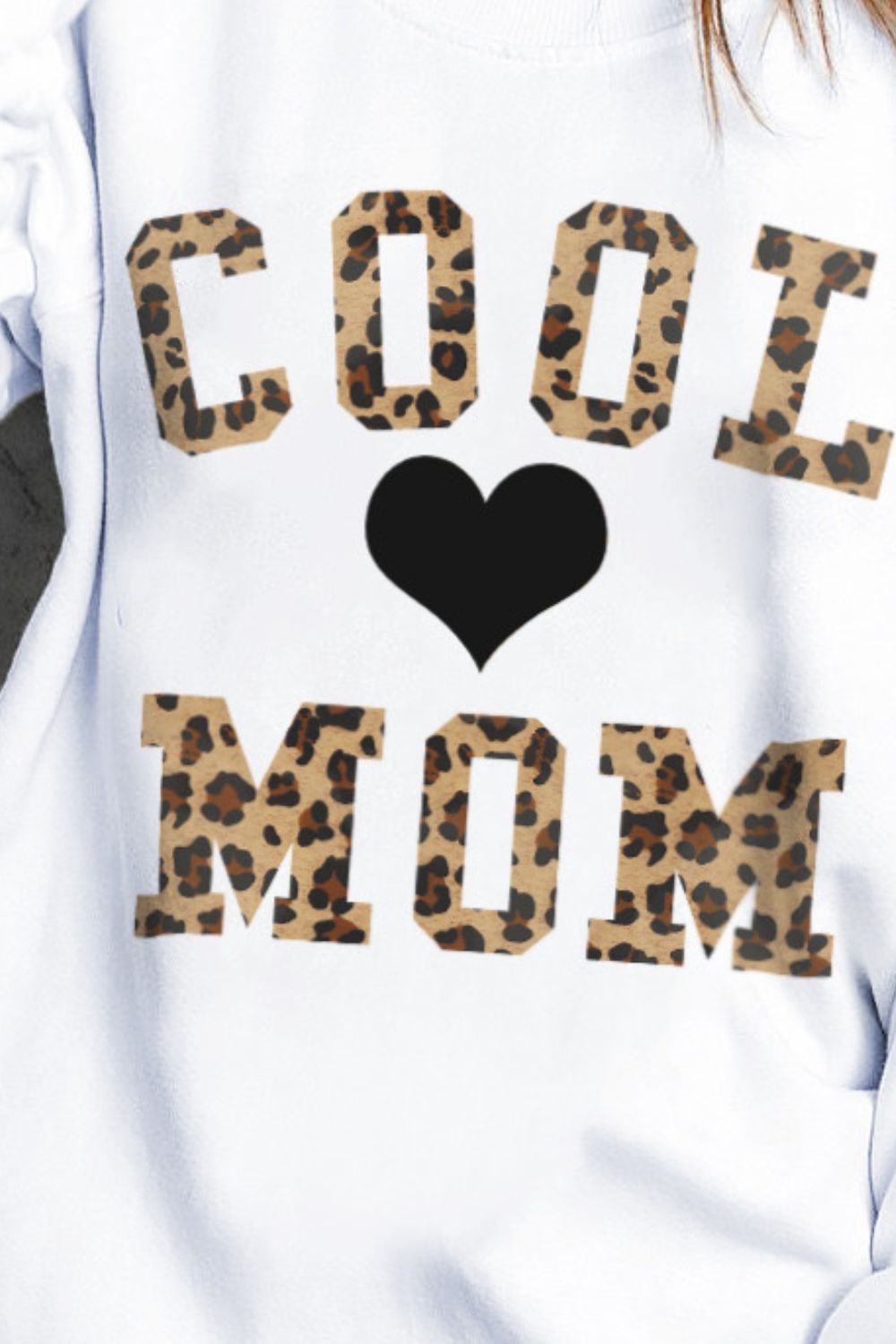 COOL MOM Heart Graphic Round Neck Sweatshirt